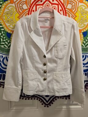 🧥 Apt. 9 White Cotton Summer Light Cordoroy Blazer w/Gold Buttons & 4 Pockets